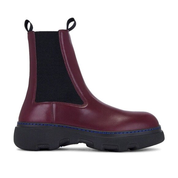 $1290 BURBERRY Gabriel Creeper Pull On Chelsea Boots Plum Leather Men EU 42 US 9 - Picture 1 of 10